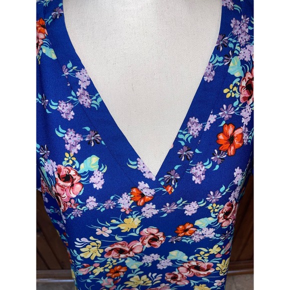 Womens Label by Rachel Roy Blue Multicolor Floral Short Sleeve Blouse‎ Medium - Picture 4 of 7